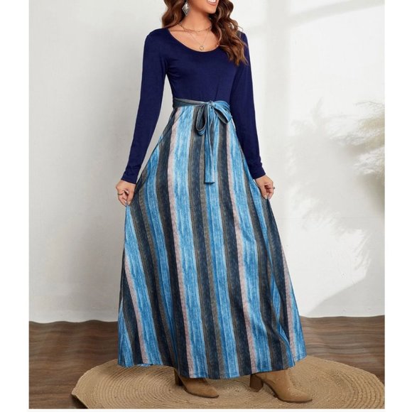 Block Striped Belted Dress - Picture 5 of 7